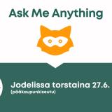 Jodelin kettu-logo ja Kesäduunari-infon logo sekä tekstit "Ask me anything, Jodelissa torstaina 27.6. klo 9–16 (pääkaupunkiseutu)".