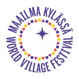 Maailma kylässä -logo, jossa myös teksti World Village Festival.