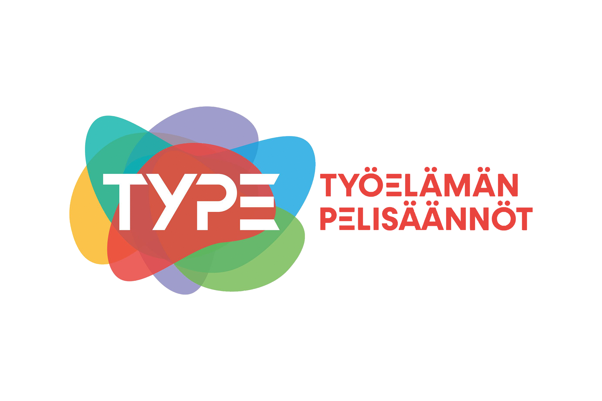 Työelämän pelisäännöt -logo, jossa värikkään taustan keskellä teksti TYPE ja sen vieressä teksti Työelämän pelisäännöt.