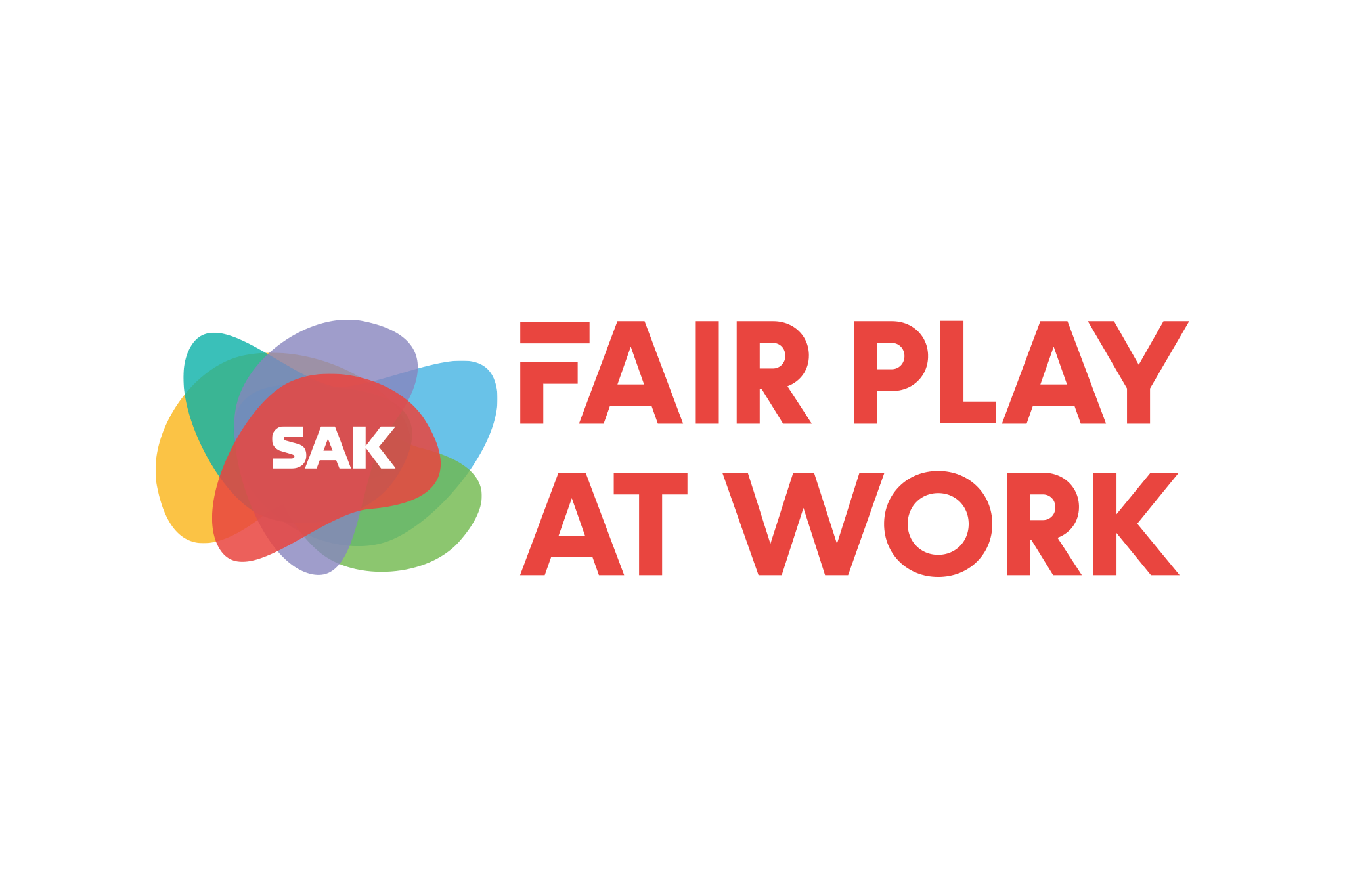 SAK logo on a colourful background and besides it text Fair play at work.