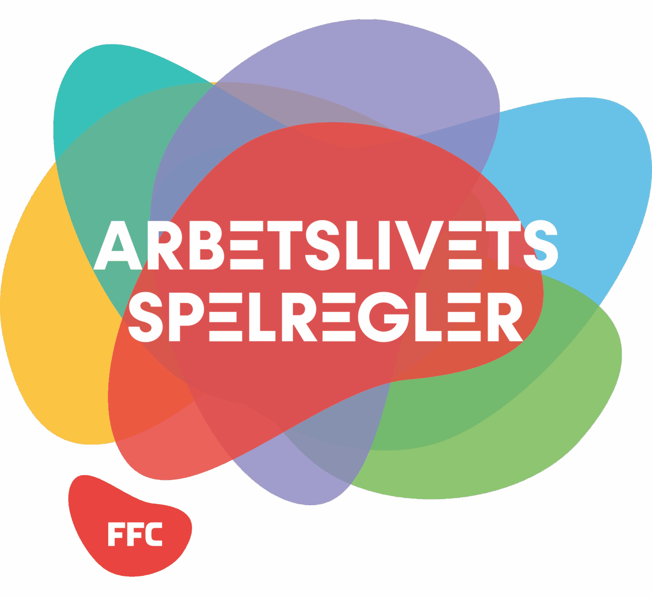 FFC:s logotyp på en mångfärgad bakgrund och bredvid den texten Arbetslivets spelregel.