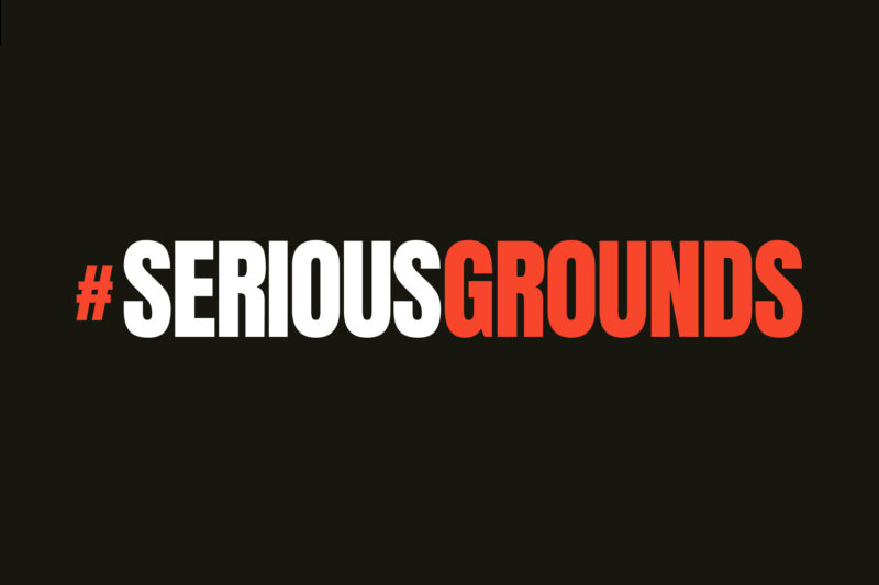 Serious grounds logo on a black background.