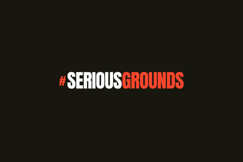 Serious grounds logo on a black background.