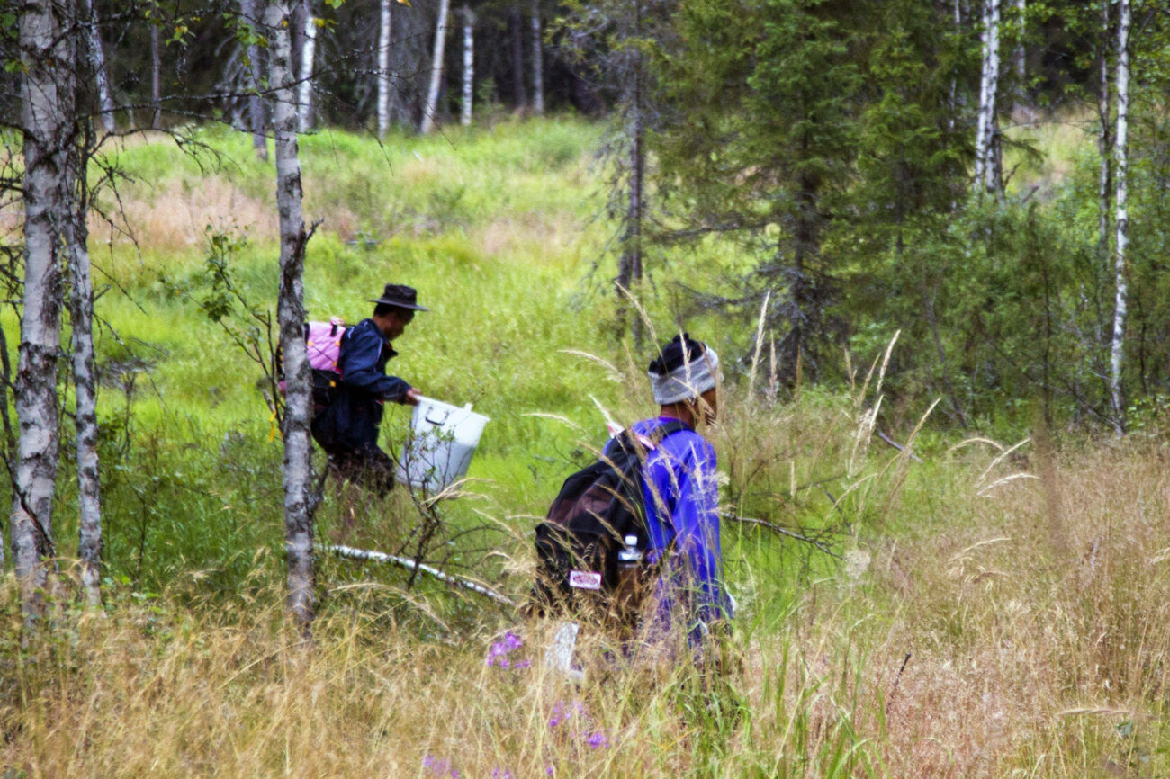 Kaksi thaimaalaista marjanpoimijaa suomalaisessa metsässä.